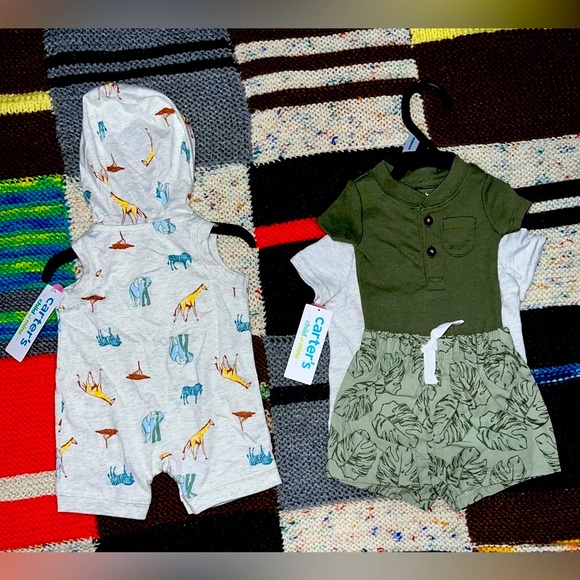 🛑 Newborn Boy Carters 1x Short Set+1x Ramper +Tommee Tippee Bibs2x - Picture 3 of 9